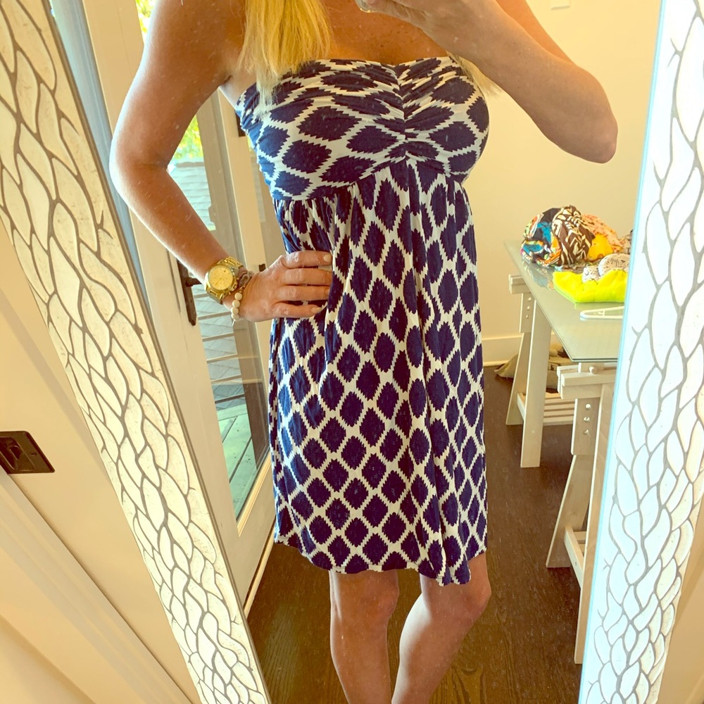 Navy and White Strapless dress
